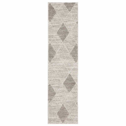 2' X 8' Grey And Ivory Geometric Power Loom Stain Resistant Runner Rug - Homeroots - Flyclothing LLC