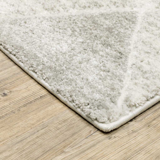 2' X 8' Grey And Ivory Geometric Power Loom Stain Resistant Runner Rug - Homeroots - Flyclothing LLC