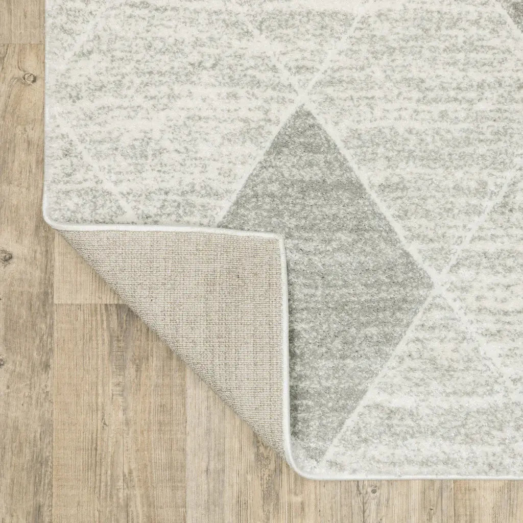 2' X 8' Grey And Ivory Geometric Power Loom Stain Resistant Runner Rug - Homeroots - Flyclothing LLC