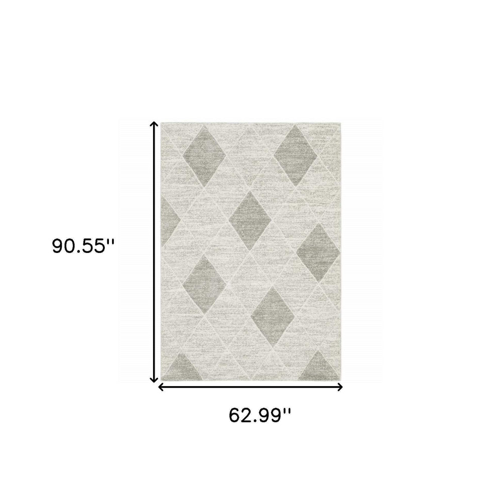 5' X 8' Grey And Ivory Geometric Power Loom Stain Resistant Area Rug - Homeroots - Flyclothing LLC