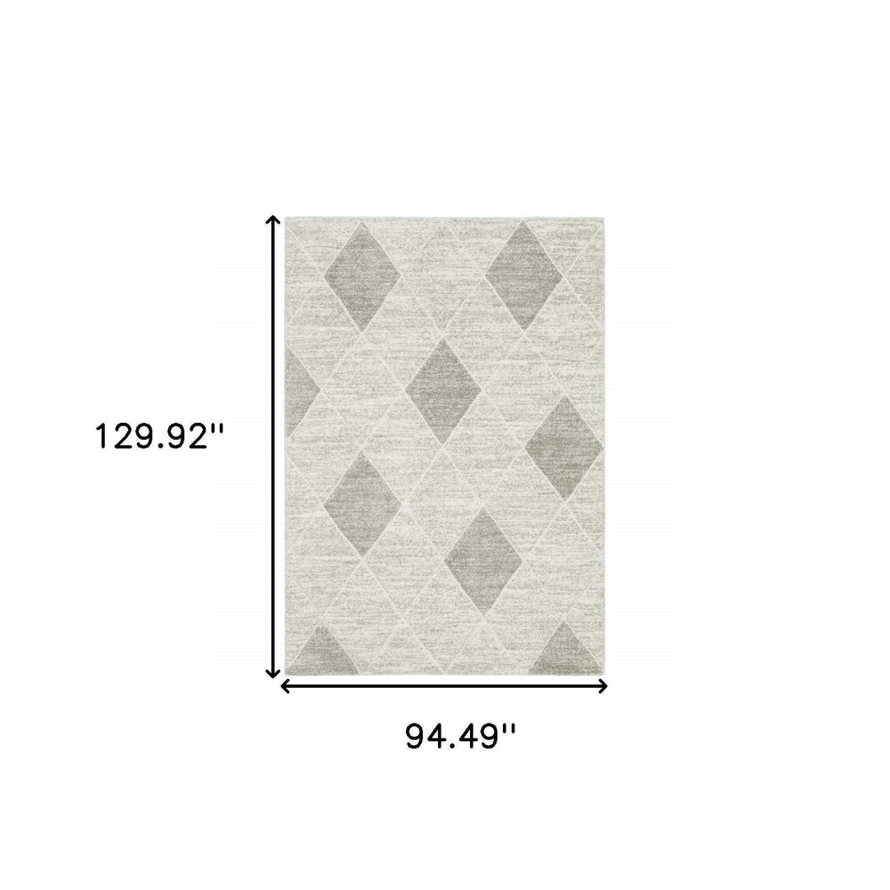 8' X 11' Grey And Ivory Geometric Power Loom Stain Resistant Area Rug - Homeroots - Flyclothing LLC