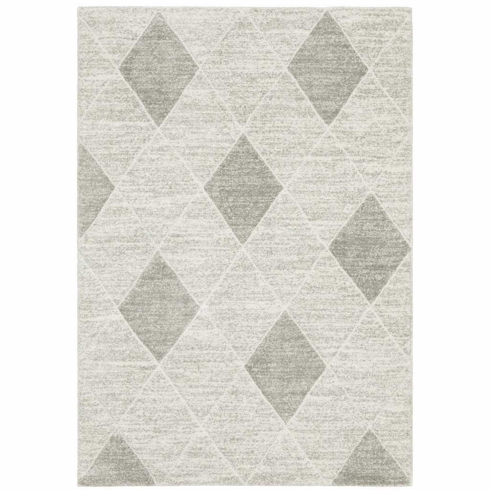 8' X 11' Grey And Ivory Geometric Power Loom Stain Resistant Area Rug - Homeroots - Flyclothing LLC