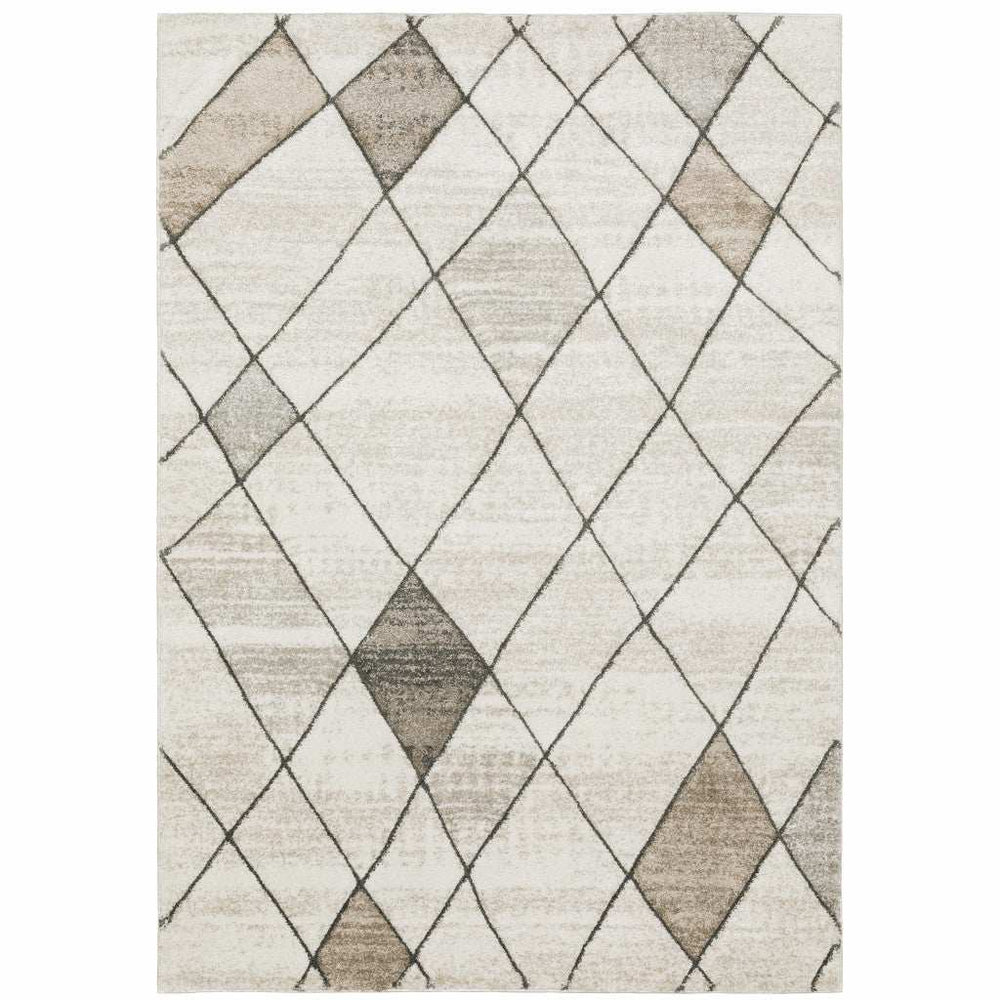 3' X 5' Beige Grey Tan And Brown Geometric Power Loom Stain Resistant Area Rug - Homeroots - Flyclothing LLC