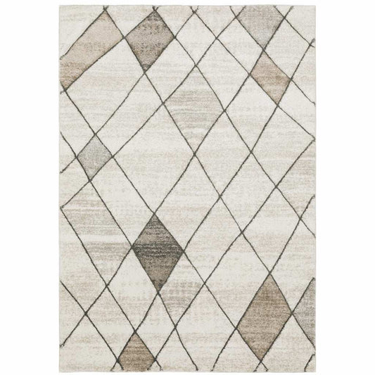 3' X 5' Beige Grey Tan And Brown Geometric Power Loom Stain Resistant Area Rug - Homeroots - Flyclothing LLC