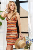 ADORA Contrast Striped V-Neck Mini Dress - Trendsi