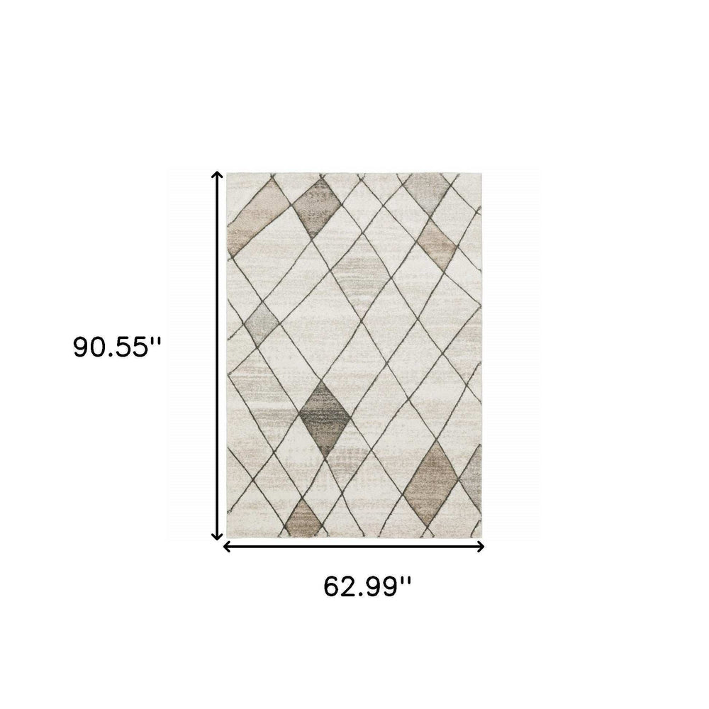 5' X 8' Beige Grey Tan And Brown Geometric Power Loom Stain Resistant Area Rug - Homeroots - Flyclothing LLC
