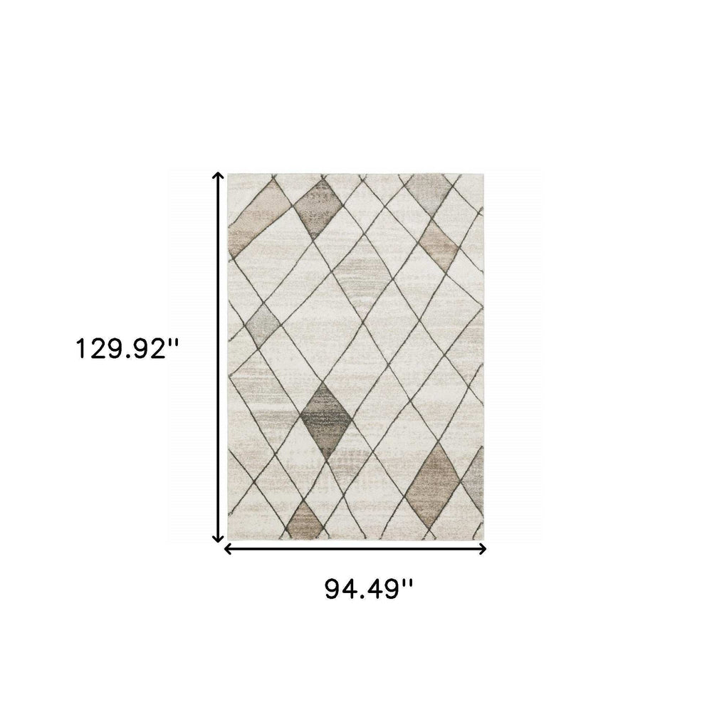 8' X 11' Beige Grey Tan And Brown Geometric Power Loom Stain Resistant Area Rug - Homeroots - Flyclothing LLC
