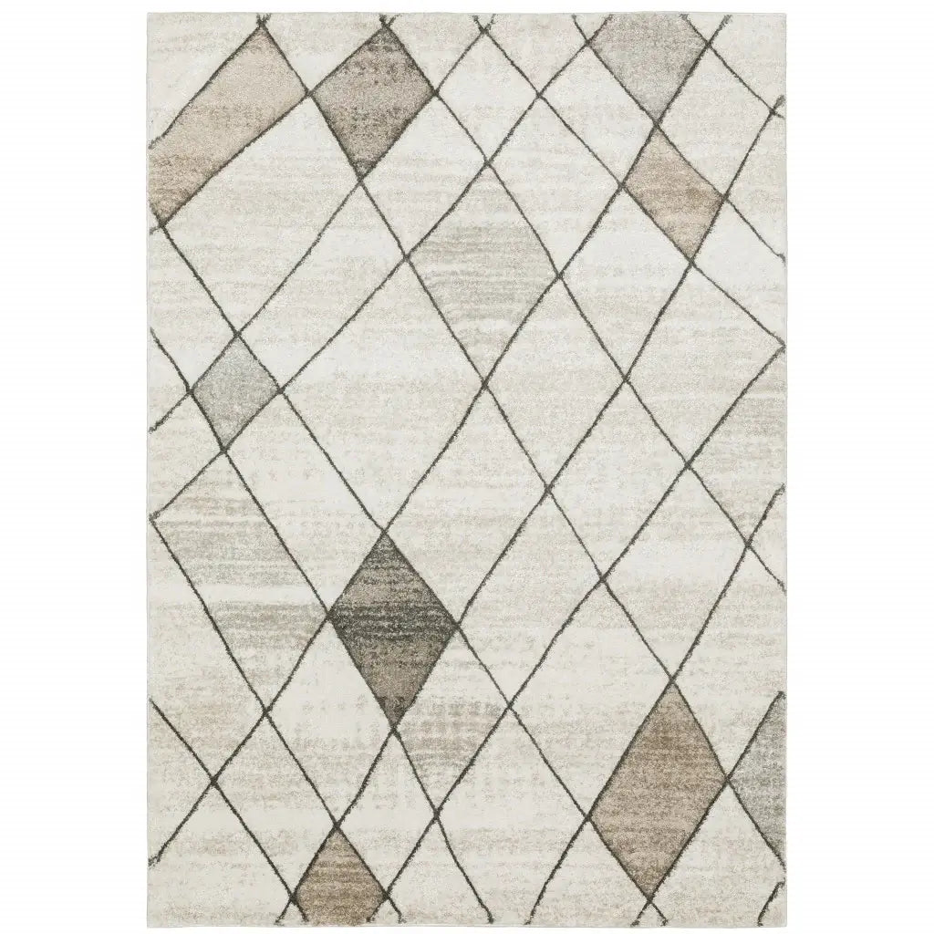 10' X 13' Beige Grey Tan And Brown Geometric Power Loom Stain Resistant Area Rug - Homeroots - Flyclothing LLC
