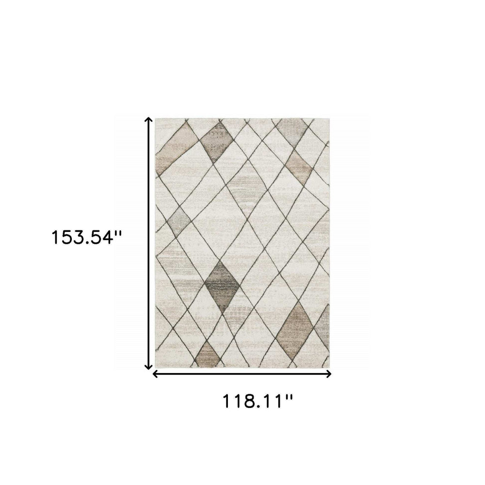 10' X 13' Beige Grey Tan And Brown Geometric Power Loom Stain Resistant Area Rug - Homeroots - Flyclothing LLC