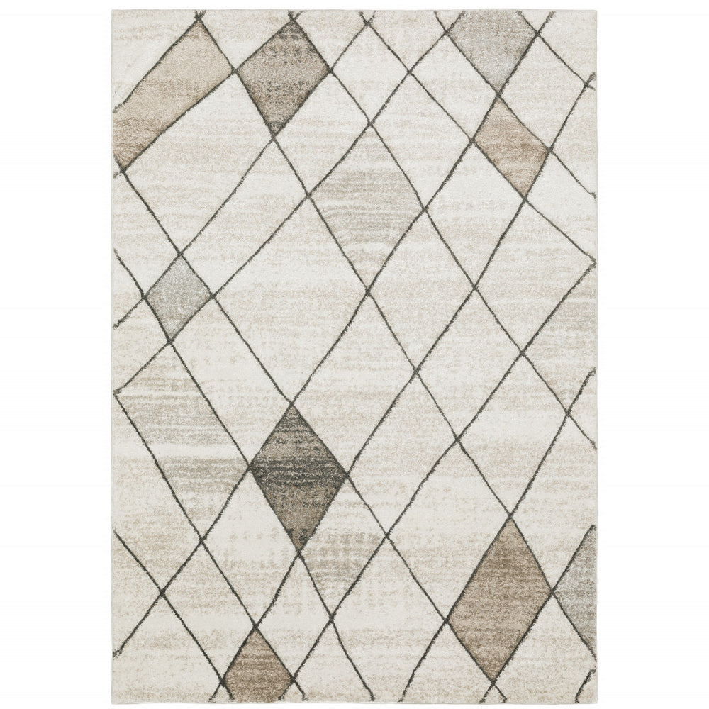 10' X 13' Beige Grey Tan And Brown Geometric Power Loom Stain Resistant Area Rug - Homeroots
