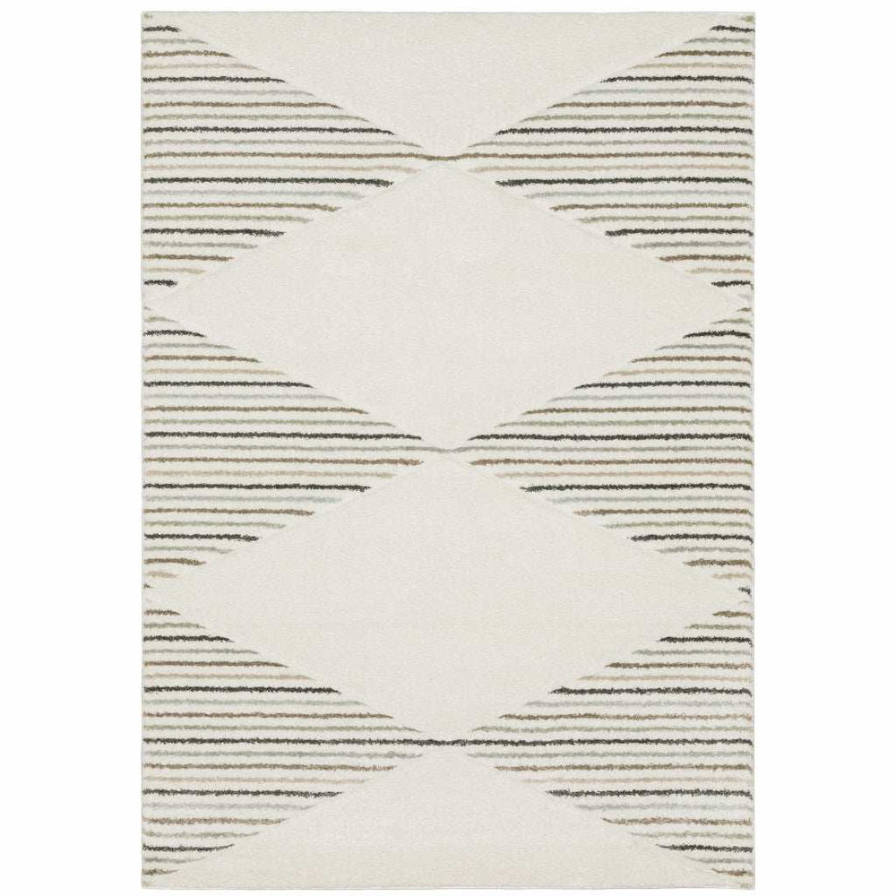 3' X 5' Beige Grey Sage Green Pale Blue Brown And Charcoal Geometric Power Loom Stain Resistant Area Rug - Homeroots - Flyclothing LLC