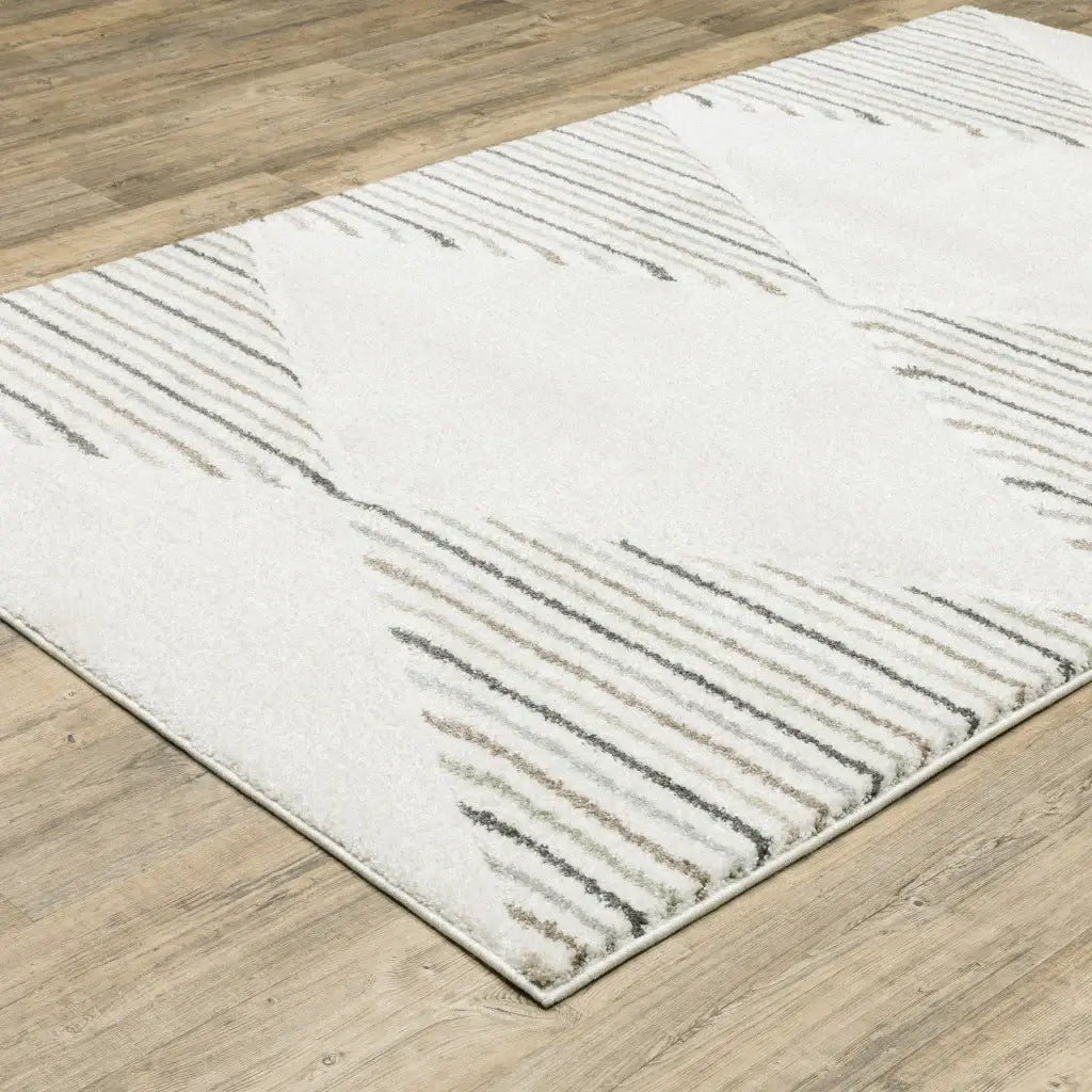 3' X 5' Beige Grey Sage Green Pale Blue Brown And Charcoal Geometric Power Loom Stain Resistant Area Rug - Homeroots - Flyclothing LLC