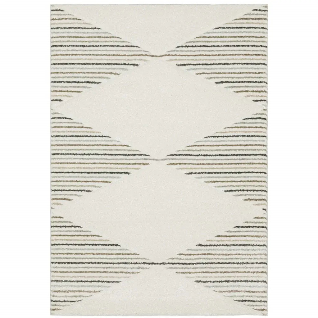 6' X 9' Beige Grey Sage Green Pale Blue Brown And Charcoal Geometric Power Loom Stain Resistant Area Rug - Homeroots - Flyclothing LLC