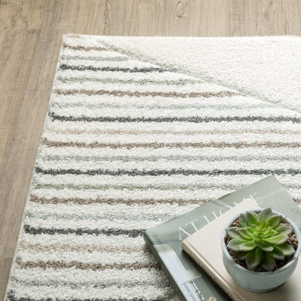 6' X 9' Beige Grey Sage Green Pale Blue Brown And Charcoal Geometric Power Loom Stain Resistant Area Rug - Homeroots - Flyclothing LLC