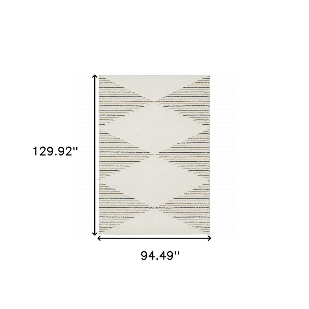 8' X 11' Beige Grey Sage Green Pale Blue Brown And Charcoal Geometric Power Loom Stain Resistant Area Rug - Homeroots - Flyclothing LLC