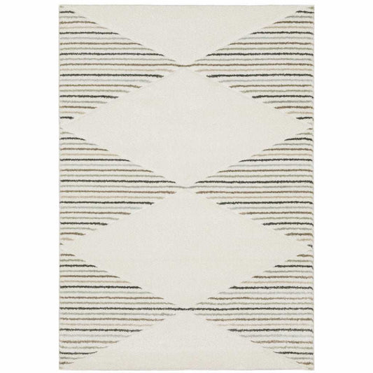 8' X 11' Beige Grey Sage Green Pale Blue Brown And Charcoal Geometric Power Loom Stain Resistant Area Rug - Homeroots - Flyclothing LLC