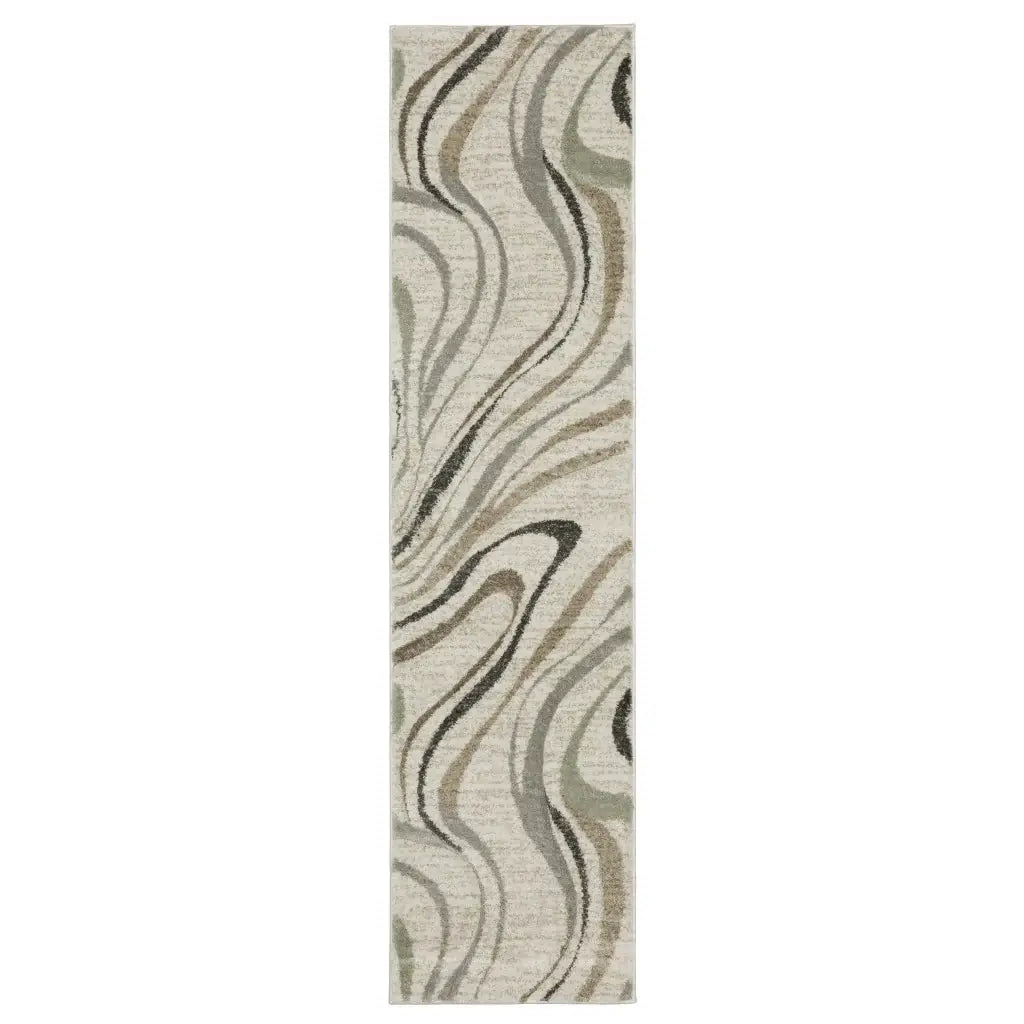 2' X 8' Gray And Ivory Abstract Power Loom Runner Rug - Homeroots - Flyclothing LLC
