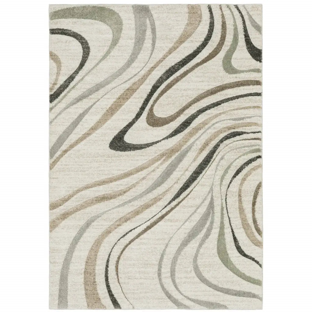 3' X 5' Beige Grey Brown Sage Pale Blue Tan And Charcoal Abstract Power Loom Stain Resistant Area Rug - Homeroots - Flyclothing LLC