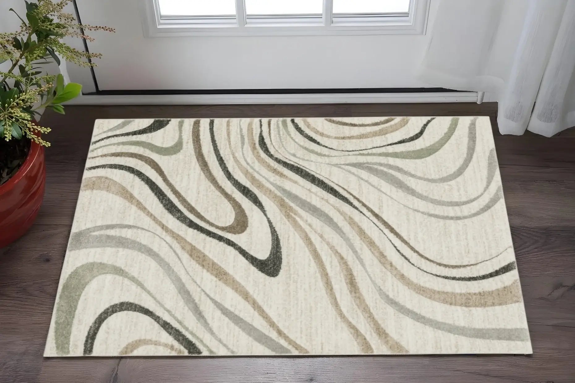 3' X 5' Beige Grey Brown Sage Pale Blue Tan And Charcoal Abstract Power Loom Stain Resistant Area Rug - Homeroots - Flyclothing LLC