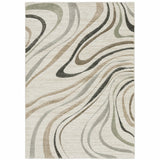 8' X 11' Beige Grey Brown Sage Pale Blue Tan And Charcoal Abstract Power Loom Stain Resistant Area Rug - Homeroots