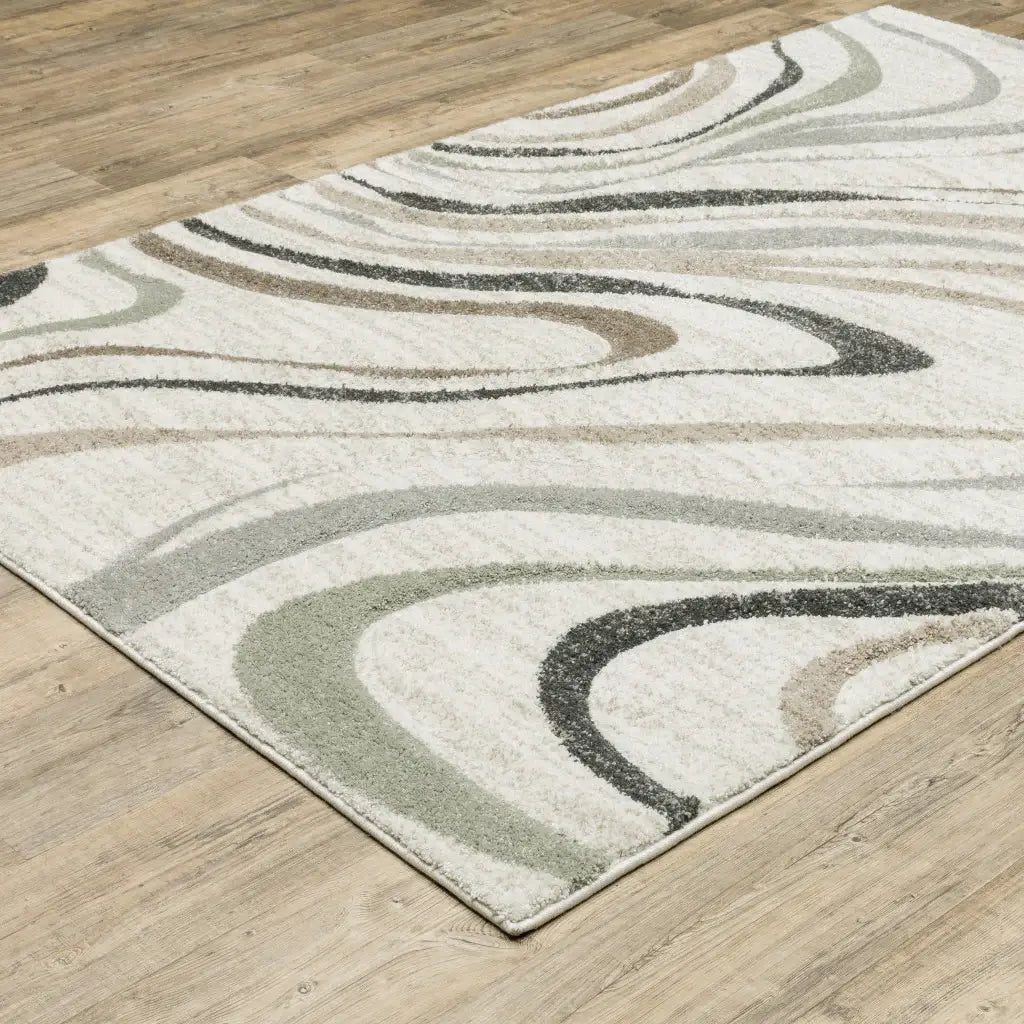 10' X 13' Beige Grey Brown Sage Pale Blue Tan And Charcoal Abstract Power Loom Stain Resistant Area Rug - Homeroots - Flyclothing LLC