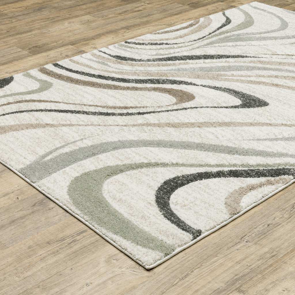 10' X 13' Beige Grey Brown Sage Pale Blue Tan And Charcoal Abstract Power Loom Stain Resistant Area Rug - Homeroots - Flyclothing LLC