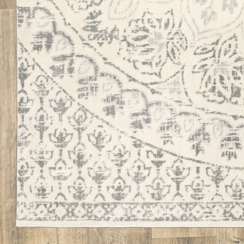 10' X 13' Ivory And Grey Floral Power Loom Stain Resistant Area Rug - Homeroots - Flyclothing LLC