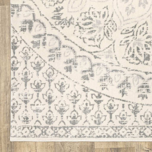 10' X 13' Ivory And Grey Floral Power Loom Stain Resistant Area Rug - Homeroots - Flyclothing LLC