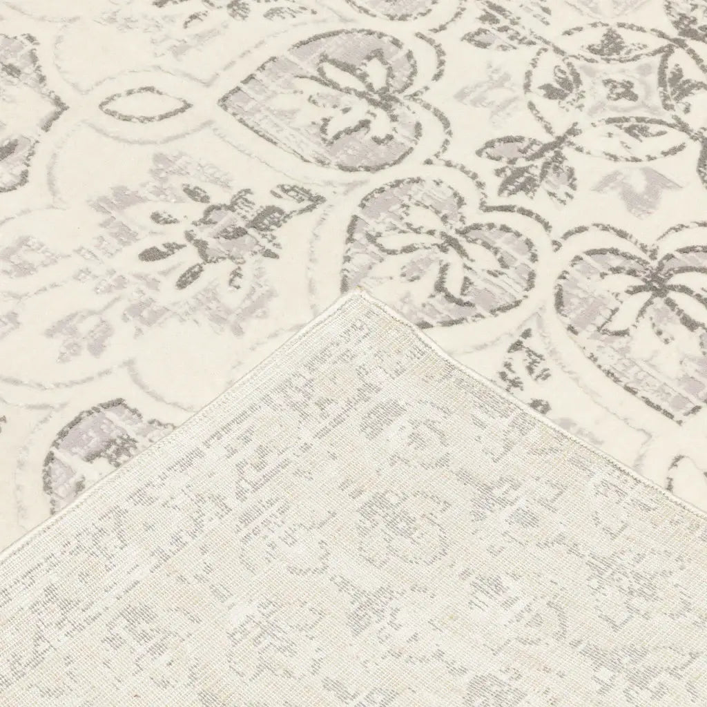 10' X 13' Ivory And Grey Floral Power Loom Stain Resistant Area Rug - Homeroots - Flyclothing LLC