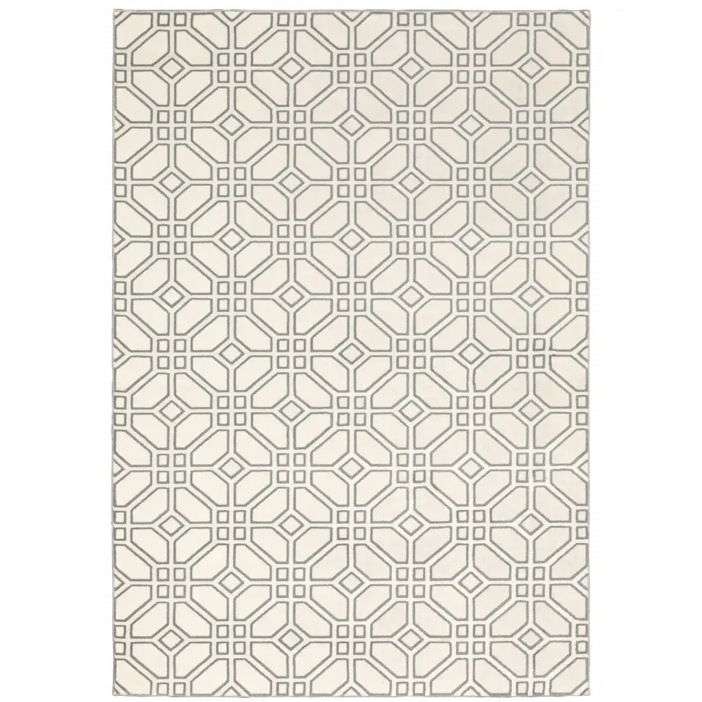 10' X 13' Ivory And Grey Geometric Power Loom Stain Resistant Area Rug - Homeroots - Flyclothing LLC
