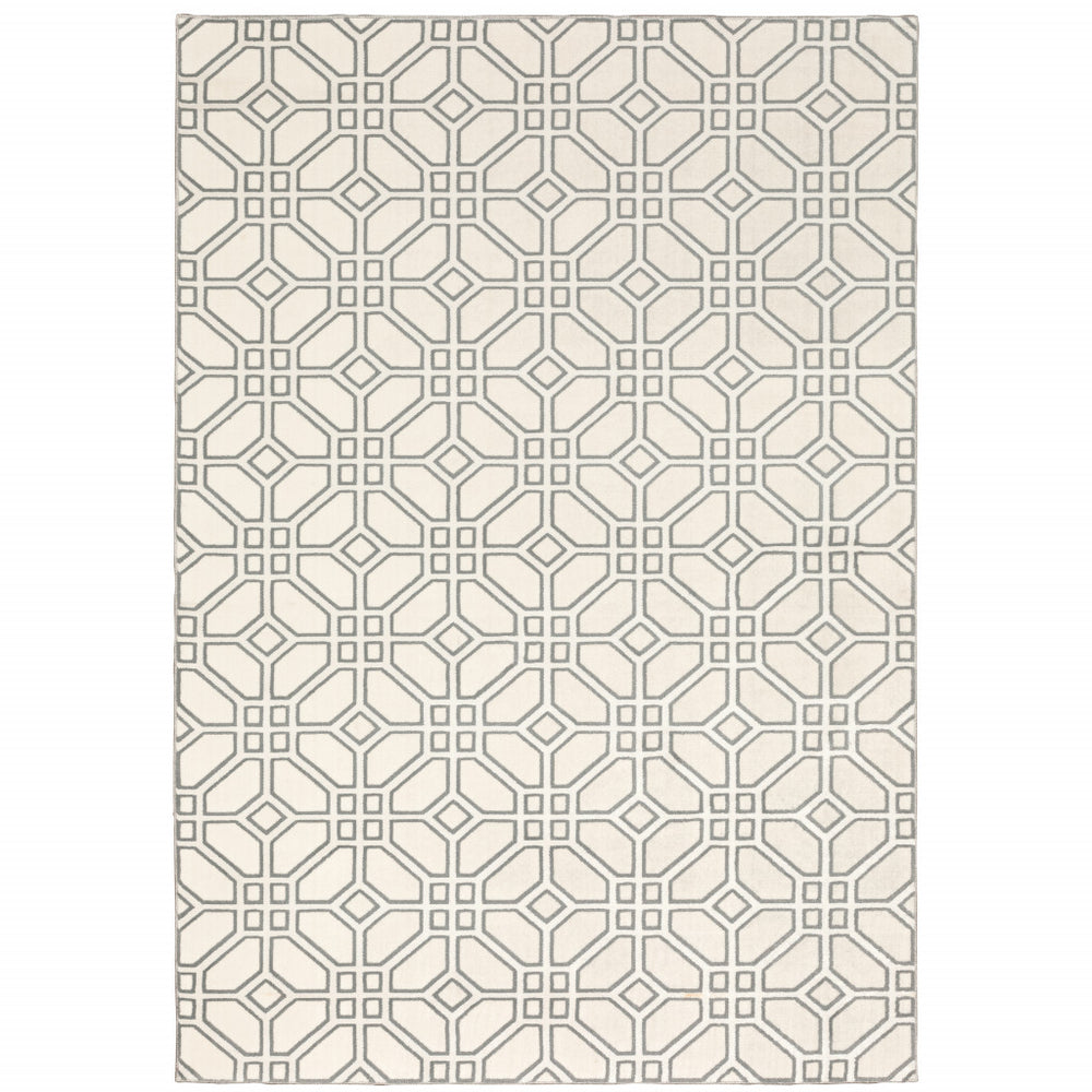 10' X 13' Ivory And Grey Geometric Power Loom Stain Resistant Area Rug