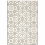 10' X 13' Ivory And Grey Geometric Power Loom Stain Resistant Area Rug