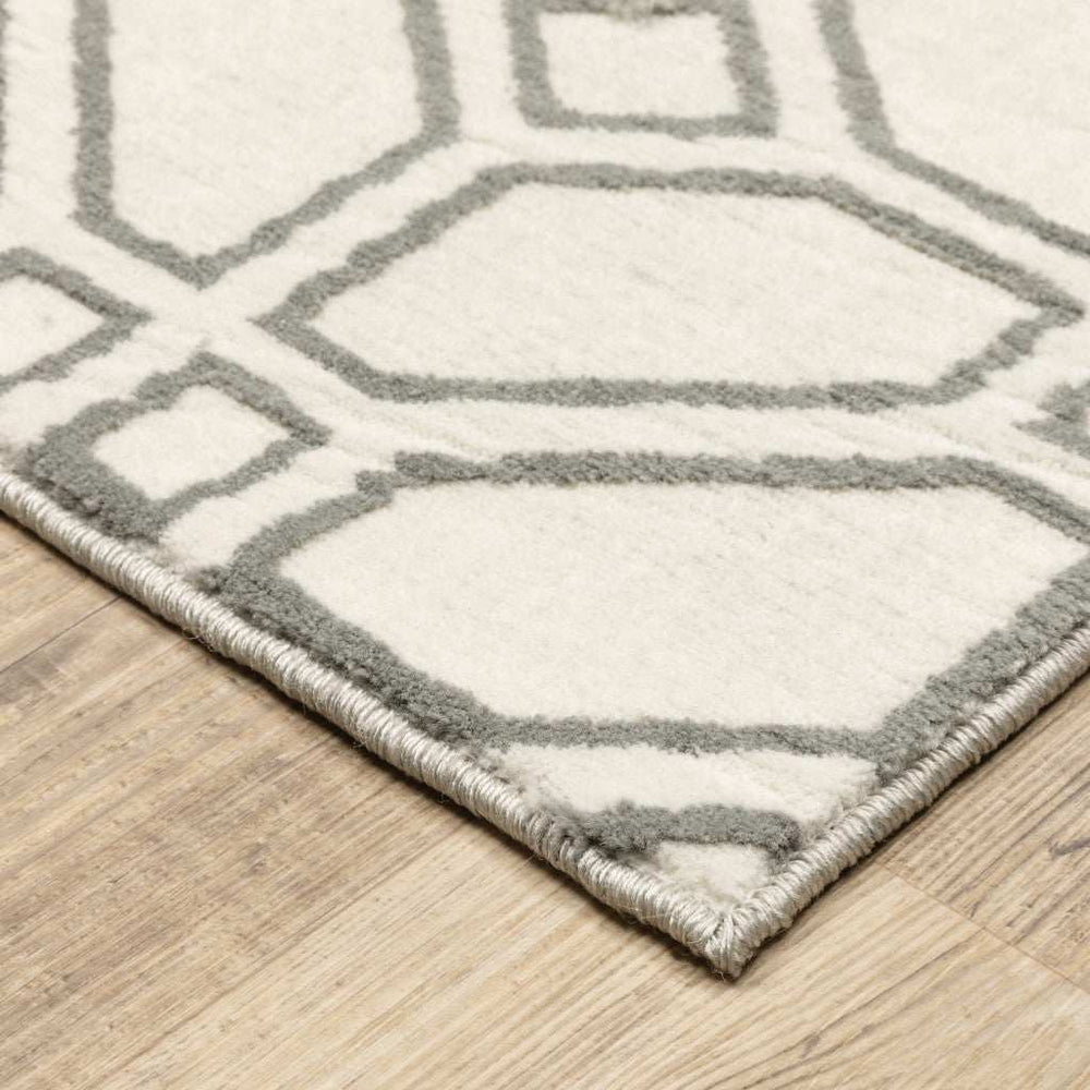 10' X 13' Ivory And Grey Geometric Power Loom Stain Resistant Area Rug - Homeroots - Flyclothing LLC