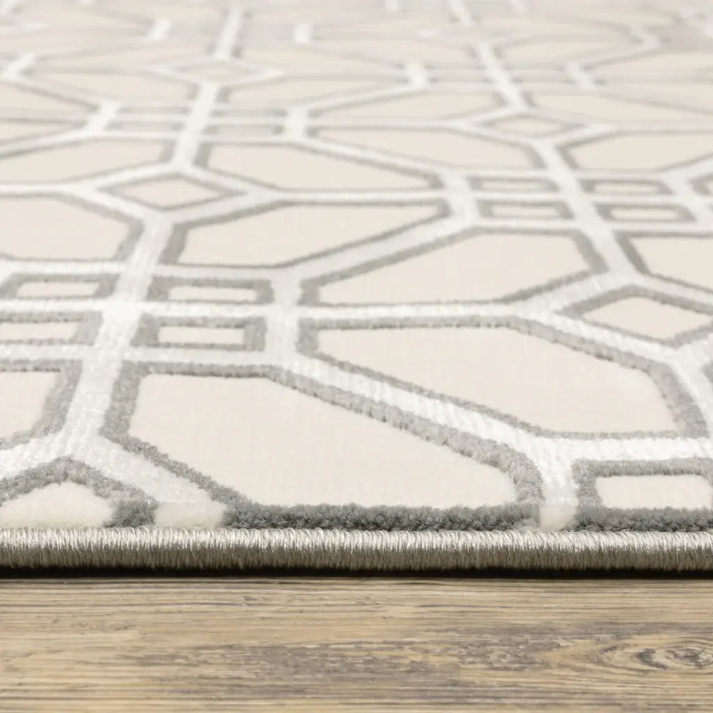 10' X 13' Ivory And Grey Geometric Power Loom Stain Resistant Area Rug - Homeroots - Flyclothing LLC