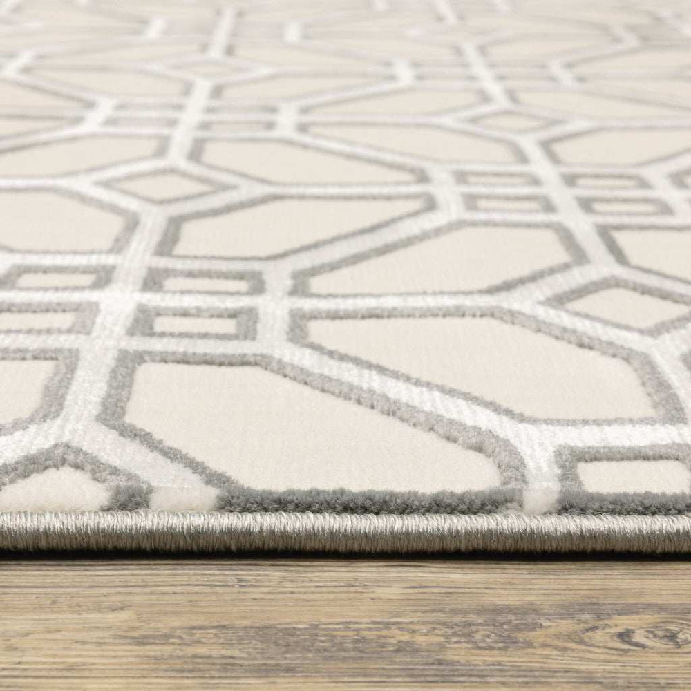 10' X 13' Ivory And Grey Geometric Power Loom Stain Resistant Area Rug - Homeroots - Flyclothing LLC