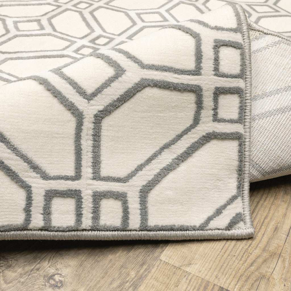 10' X 13' Ivory And Grey Geometric Power Loom Stain Resistant Area Rug - Homeroots - Flyclothing LLC
