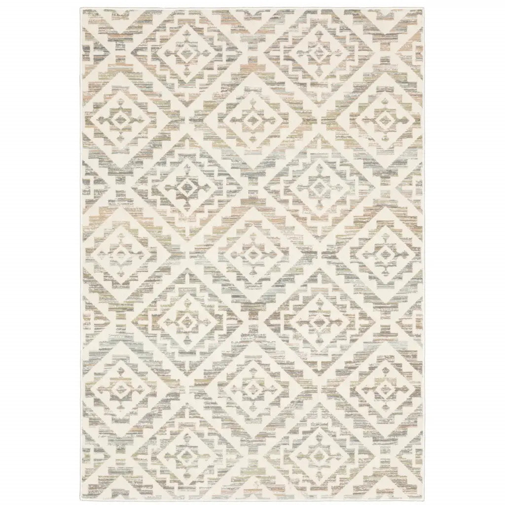 10' X 13' Grey Pink And Sage Geometric Power Loom Stain Resistant Area Rug - Homeroots - Flyclothing LLC