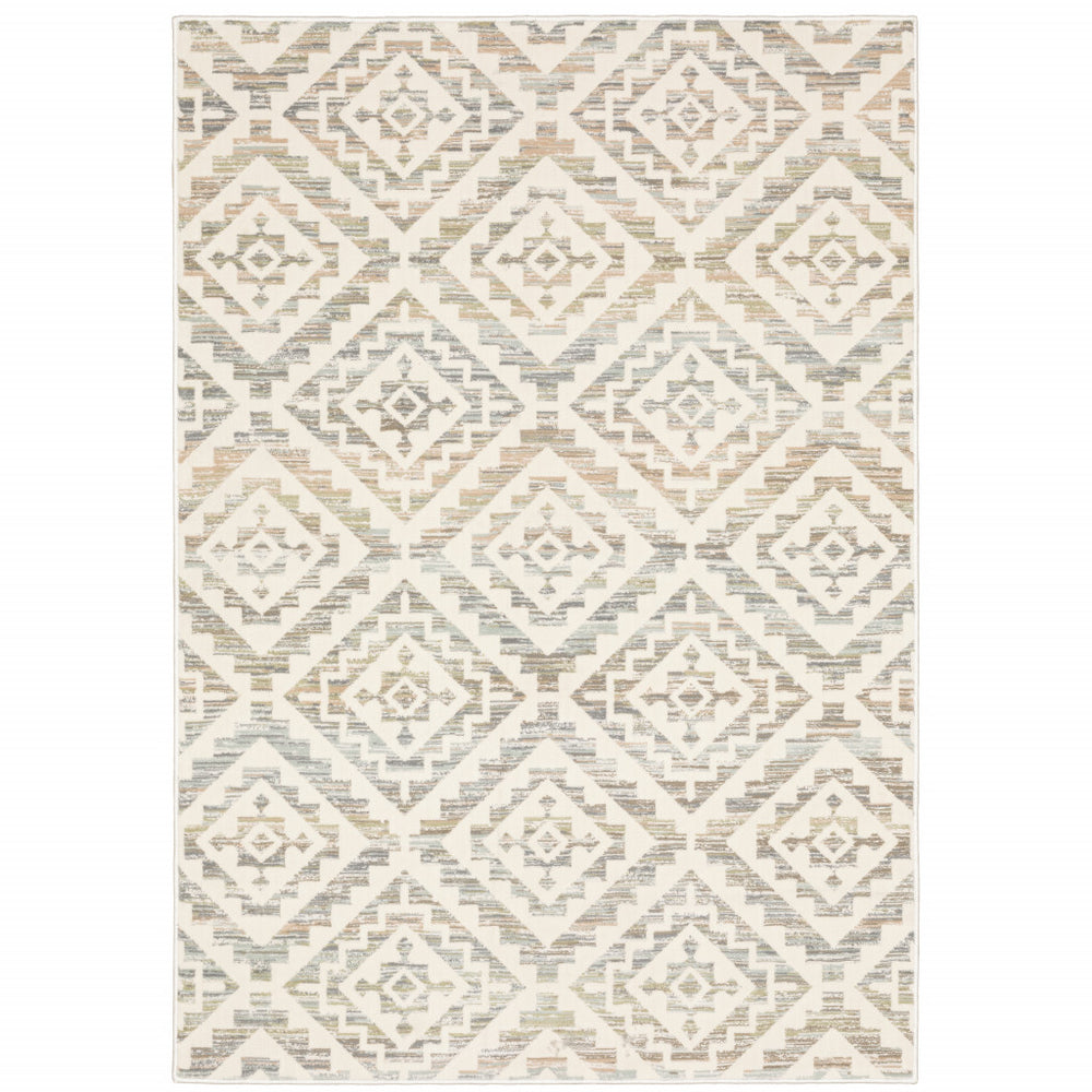 10' X 13' Grey Pink And Sage Geometric Power Loom Stain Resistant Area Rug