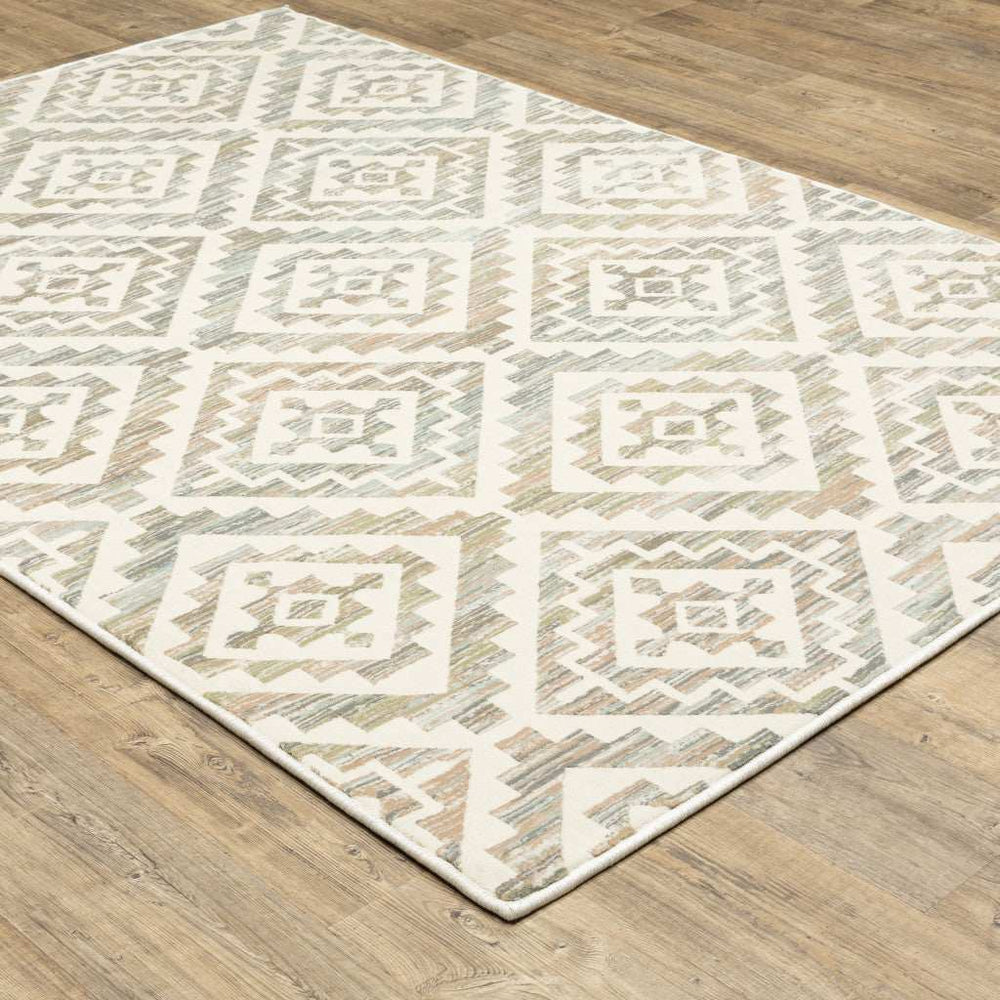 10' X 13' Grey Pink And Sage Geometric Power Loom Stain Resistant Area Rug - Homeroots - Flyclothing LLC