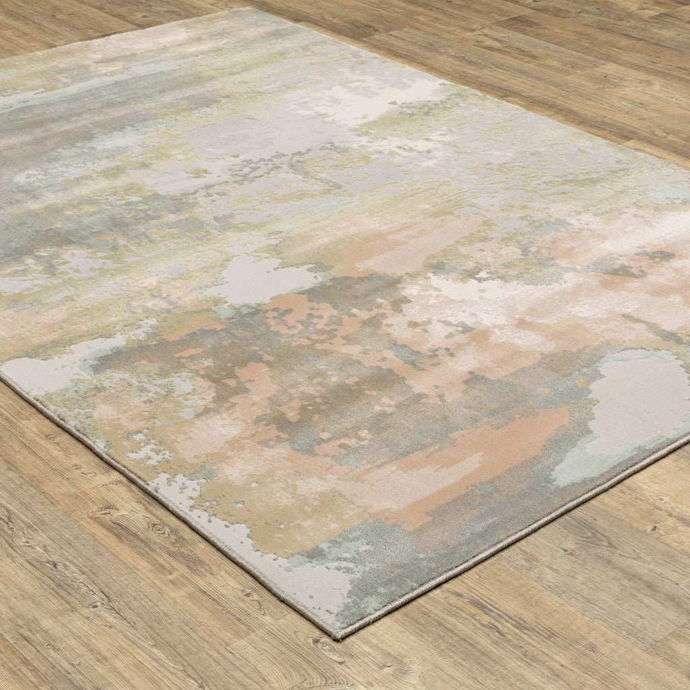 10' X 13' Sage Pink And Cream Abstract Power Loom Stain Resistant Area Rug - Homeroots - Flyclothing LLC