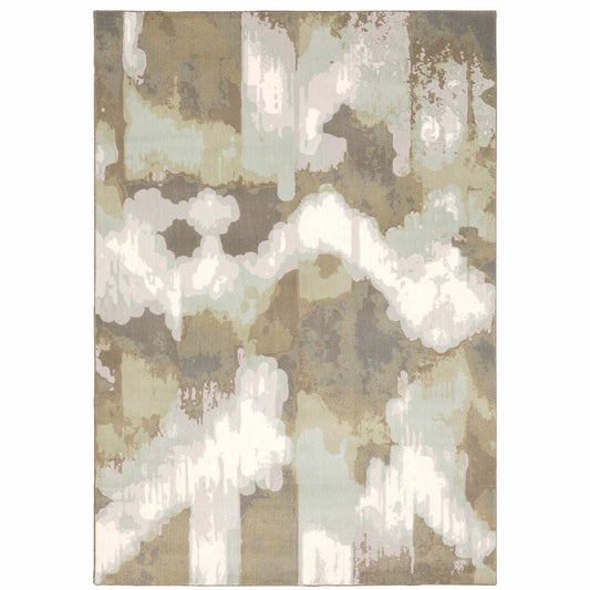 10' X 13' Sage Grey And Brown Abstract Power Loom Stain Resistant Area Rug - Homeroots - Flyclothing LLC