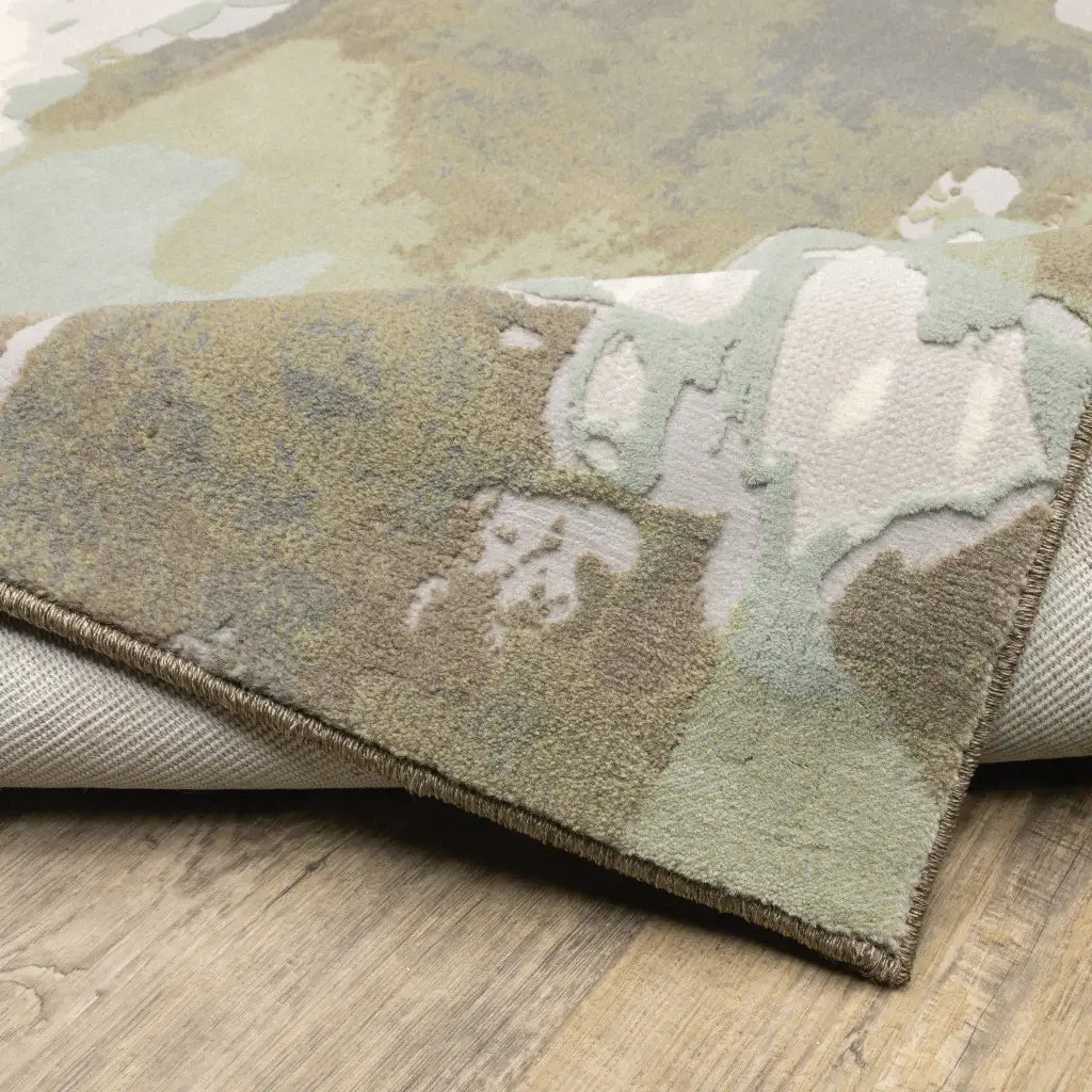 10' X 13' Sage Grey And Brown Abstract Power Loom Stain Resistant Area Rug - Homeroots - Flyclothing LLC
