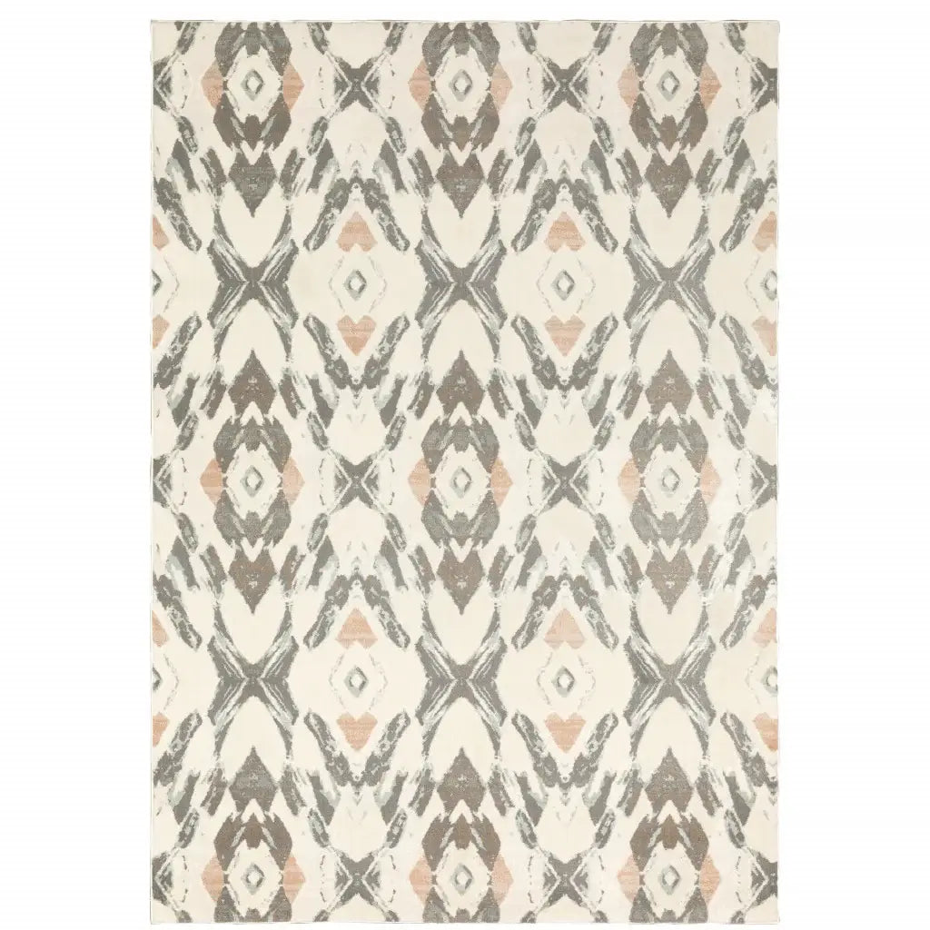 10' X 13' Ivory Pink And Sage Geometric Power Loom Stain Resistant Area Rug - Homeroots - Flyclothing LLC