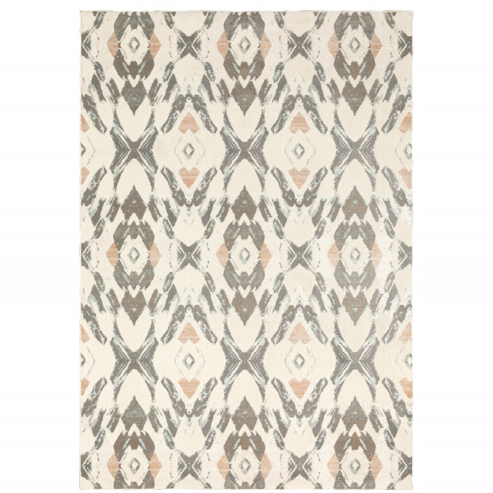10' X 13' Ivory Pink And Sage Geometric Power Loom Stain Resistant Area Rug