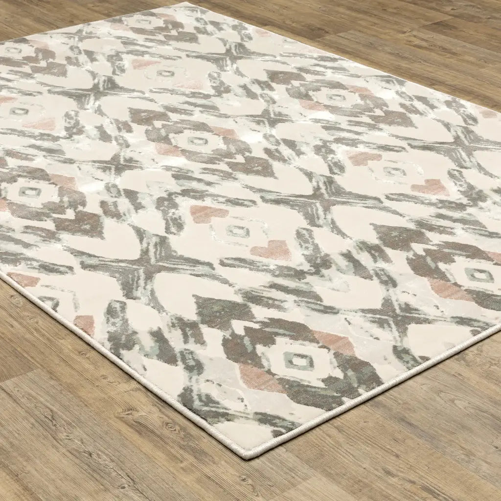 10' X 13' Ivory Pink And Sage Geometric Power Loom Stain Resistant Area Rug - Homeroots - Flyclothing LLC