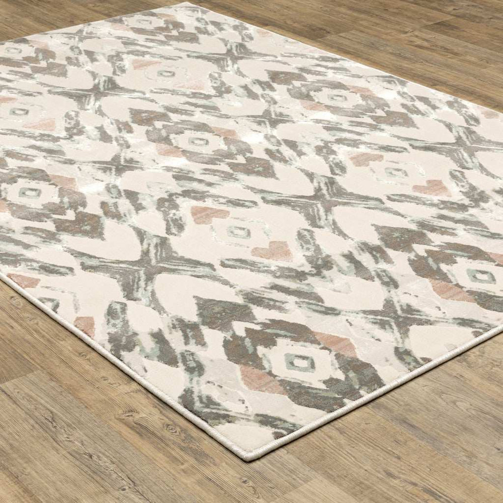 10' X 13' Ivory Pink And Sage Geometric Power Loom Stain Resistant Area Rug - Homeroots - Flyclothing LLC