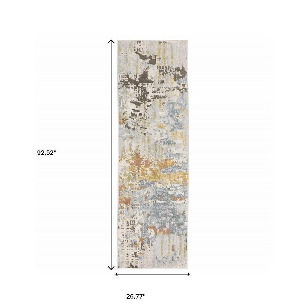 2' X 8' Grey Blue Beige Gold And Rust Abstract Power Loom Stain Resistant Runner Rug - Homeroots - Flyclothing LLC