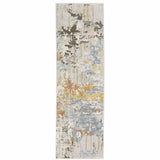 2' X 8' Grey Blue Beige Gold And Rust Abstract Power Loom Stain Resistant Runner Rug - Homeroots