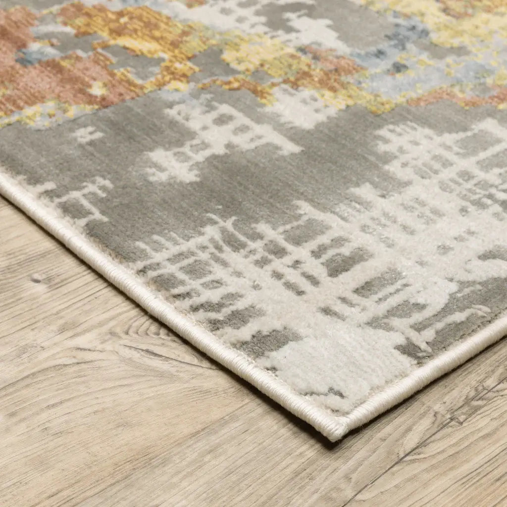 2' X 8' Grey Blue Beige Gold And Rust Abstract Power Loom Stain Resistant Runner Rug - Homeroots - Flyclothing LLC