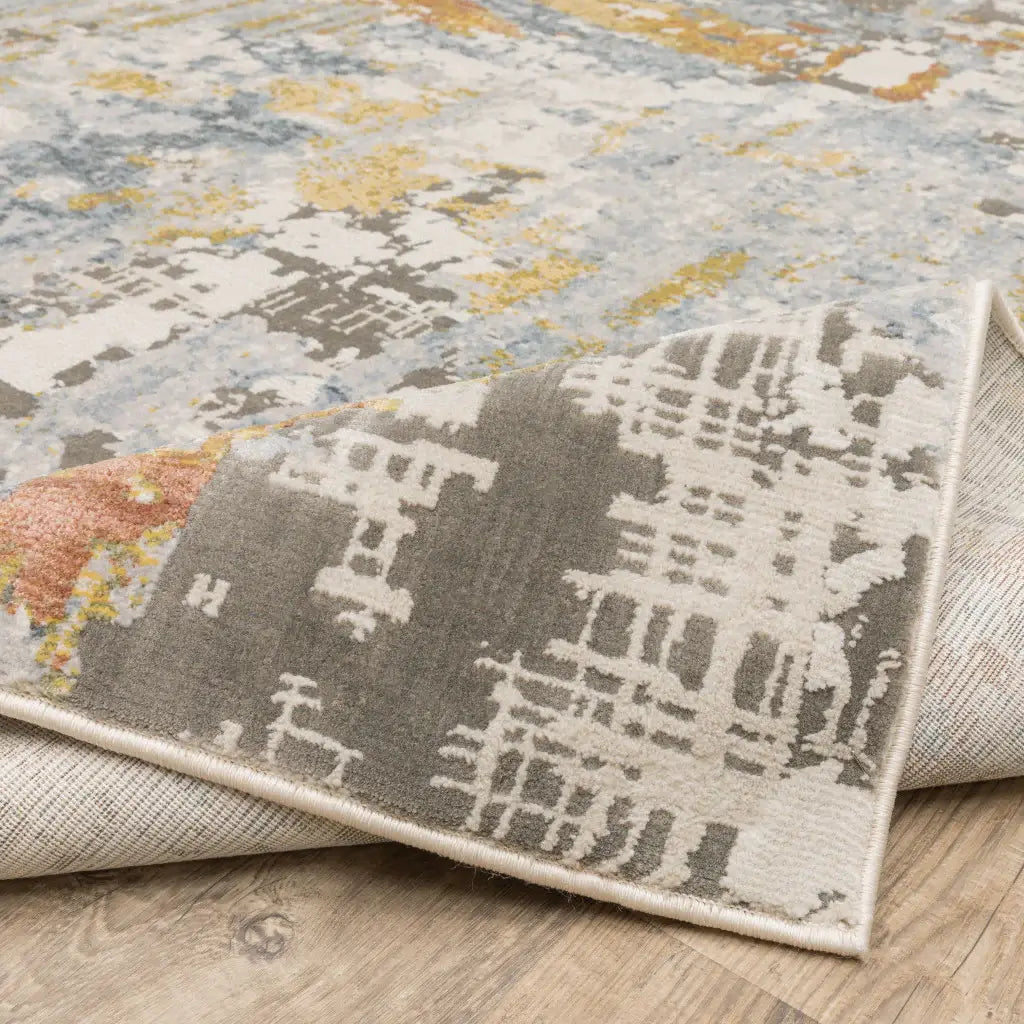 2' X 8' Grey Blue Beige Gold And Rust Abstract Power Loom Stain Resistant Runner Rug - Homeroots - Flyclothing LLC